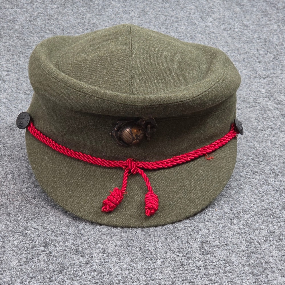 Vintage 60s US Military Womens Wool Service Cap Vietnam Era Army Green 22 1/2